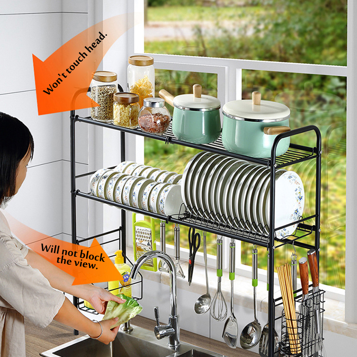 6383cm-Sink-Storage-Rack-12-Layers-Kitchen-Over-Sink-Dish-Drying-Drain-Shelf-Dish-Chopsticks-Storage-1775131-2