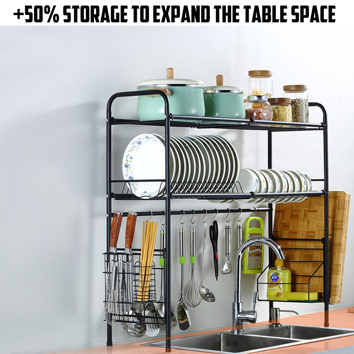 6383cm-Sink-Storage-Rack-12-Layers-Kitchen-Over-Sink-Dish-Drying-Drain-Shelf-Dish-Chopsticks-Storage-1775131-3