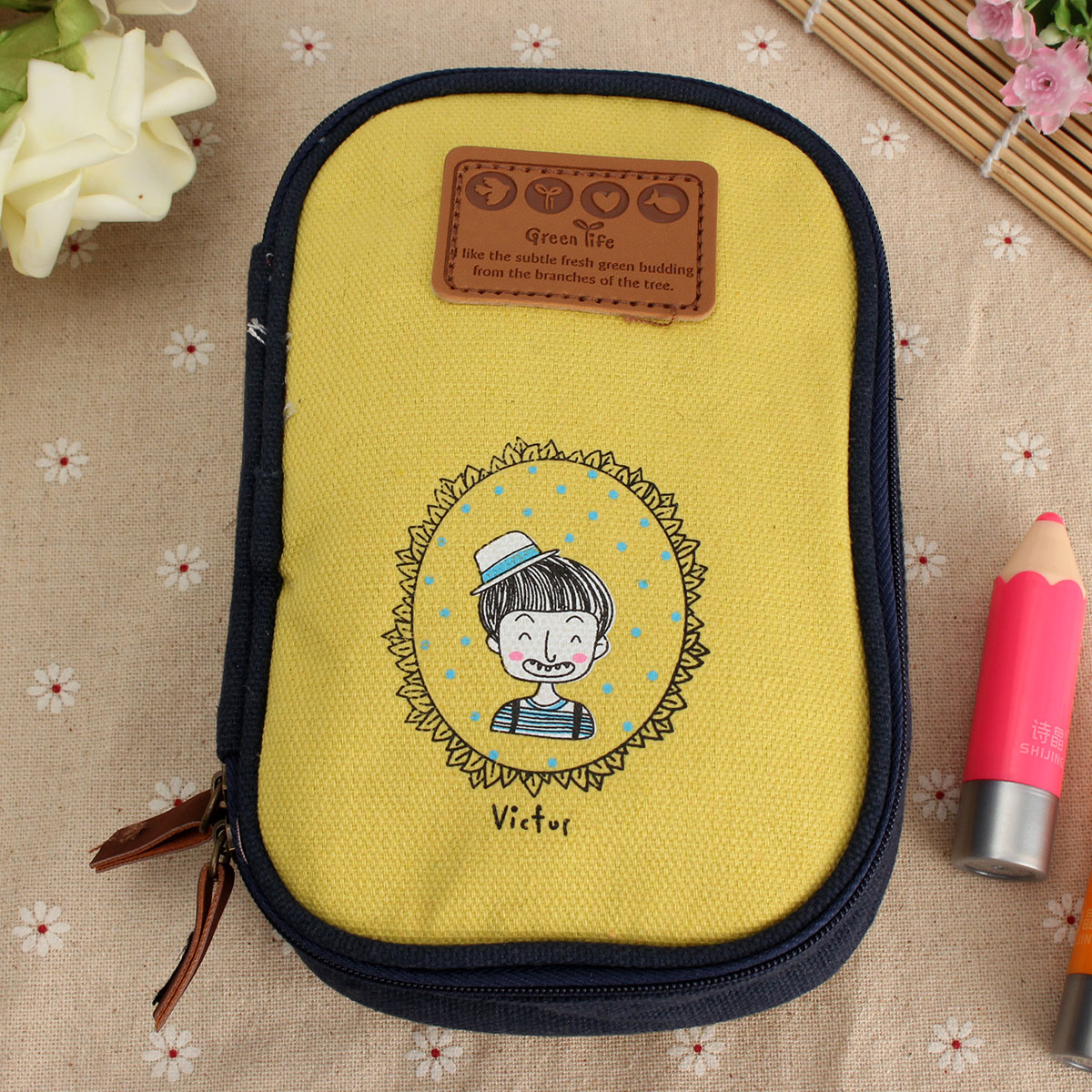 Childhood-Memory-Pencil-Case-Time-Canvas-Coin-Purse-Cosmetic-Bag-Double-Zipper-Storage-Bag-Multifunc-1558124-1