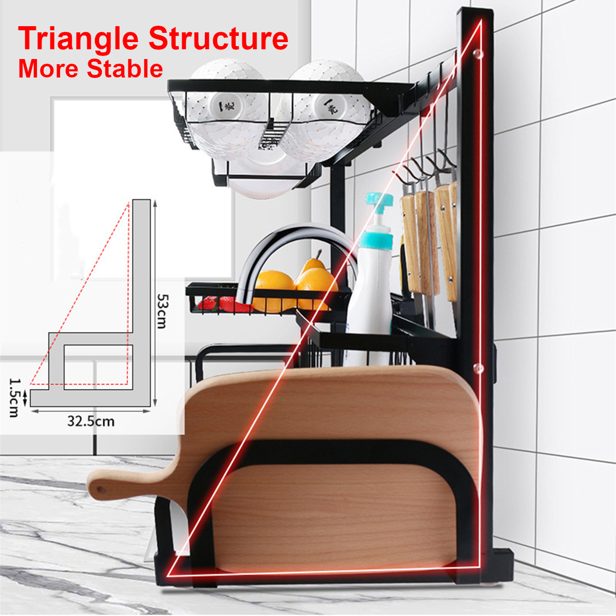 Iron-Art-Retractable-Storage-Rack-63-93cm-Carbon-Steel-Multifunctional-Dish-Rack-Kitchen-Accessories-1767743-2