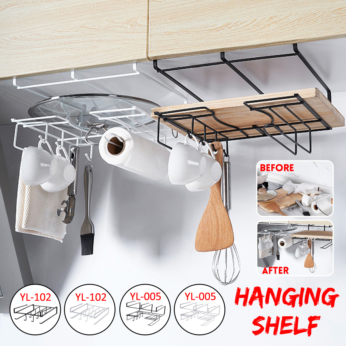 Metal-Hanging-Basket-Iron-BlackWhite-Hook-Design-Wall-Hanging-Rack-Kitchen-Bathroom-Towel-Knife-Stor-1776553-2