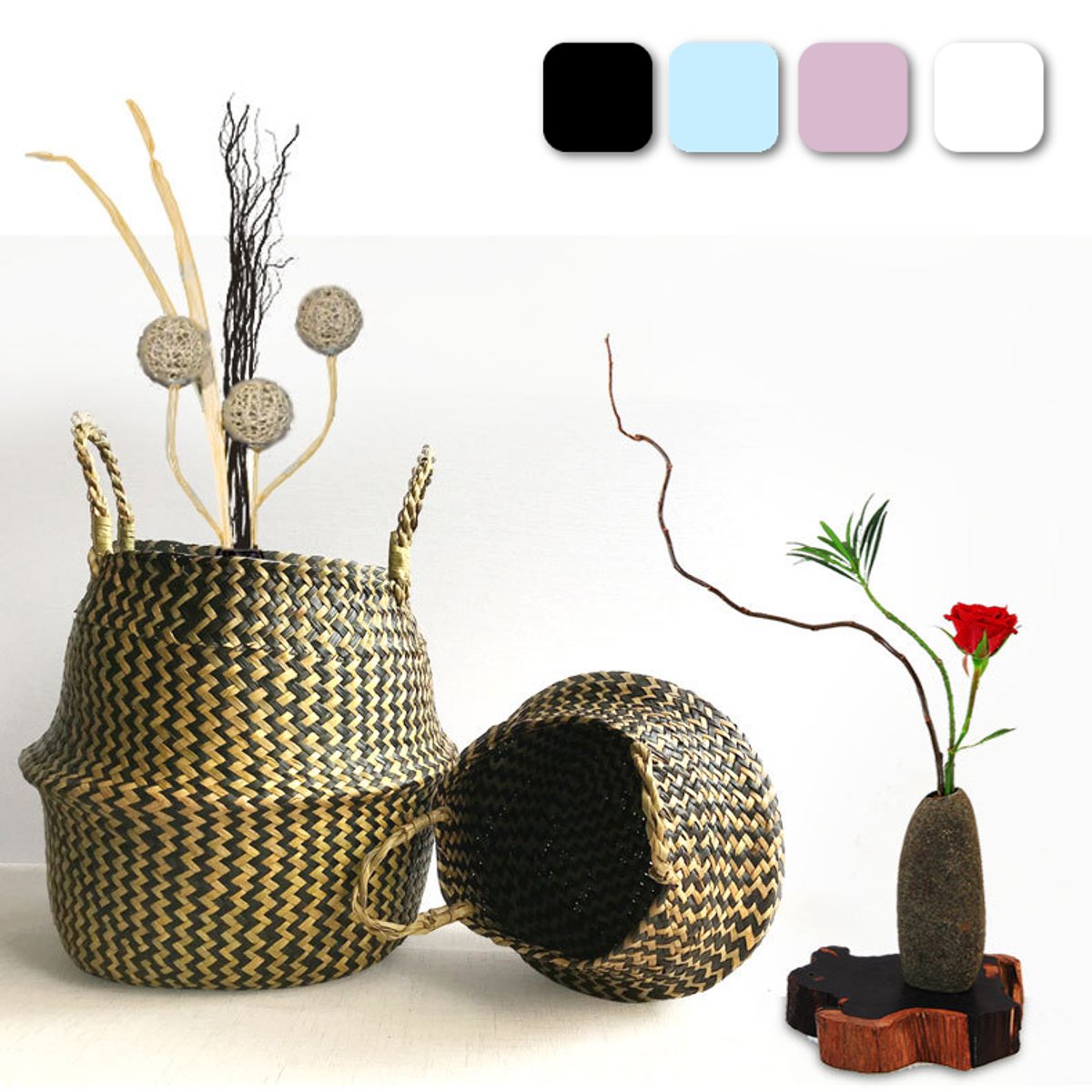 Sea-grass-Belly-Basket-Storage-Plant-Pot-Foldable-Laundry-Nursery-Room-Decor-1900427-5
