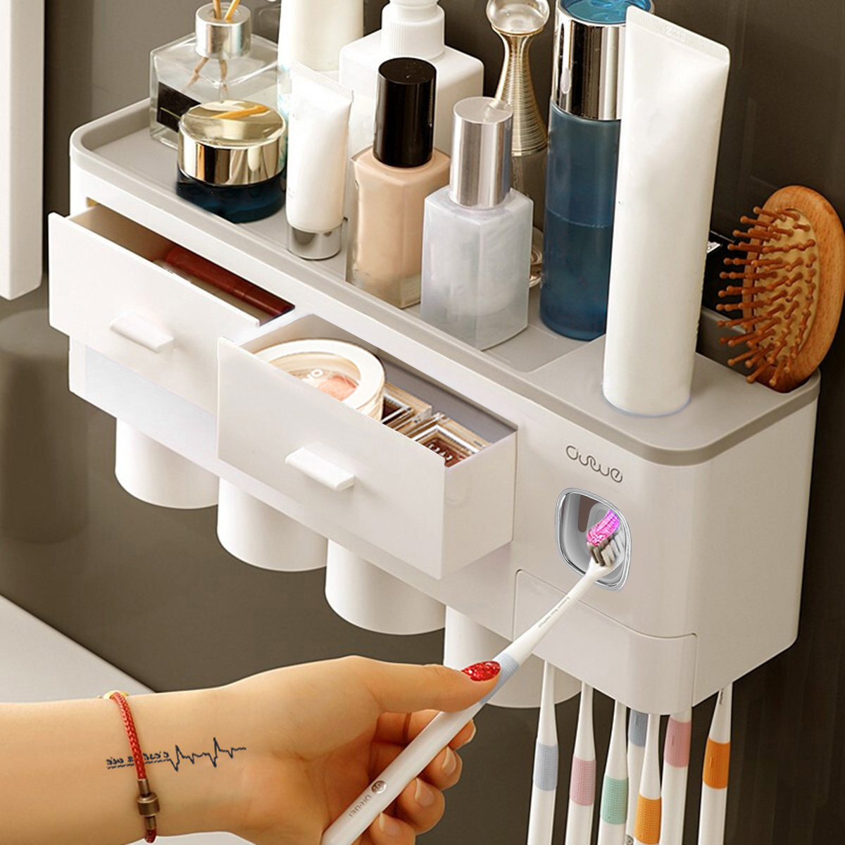 Toothbrush-Holder-Automatic-Toothpaste-Dispenser-With-Cup-Wall-Mount-Toiletries-Storage-Rack-Bathroo-1755230-9