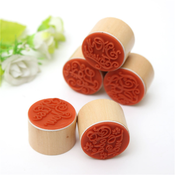 Wooden-Round-Handwriting-Wishes-Sentiment-Words-Floral-Pattern-Rubber-Stamp-993700-2