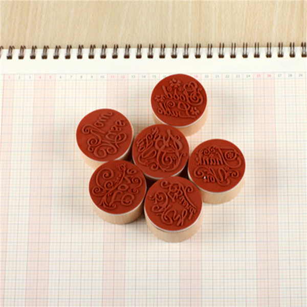 Wooden-Round-Handwriting-Wishes-Sentiment-Words-Floral-Pattern-Rubber-Stamp-993700-3