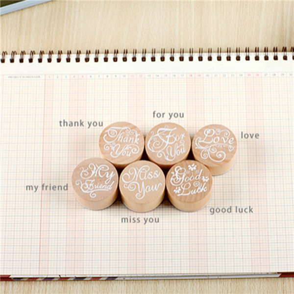 Wooden-Round-Handwriting-Wishes-Sentiment-Words-Floral-Pattern-Rubber-Stamp-993700-4