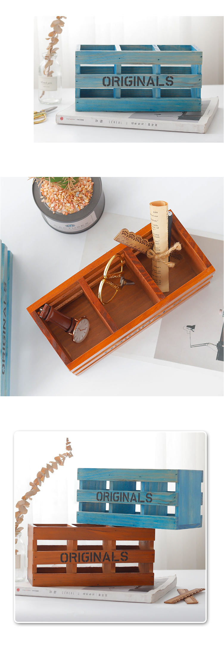 Zakka-Retro-Wooden-Storage-Box-Desktop-Cosmetic-Makeup-Organizer-3-Grids-Pen-Holder-Remote-Control-S-1559956-3