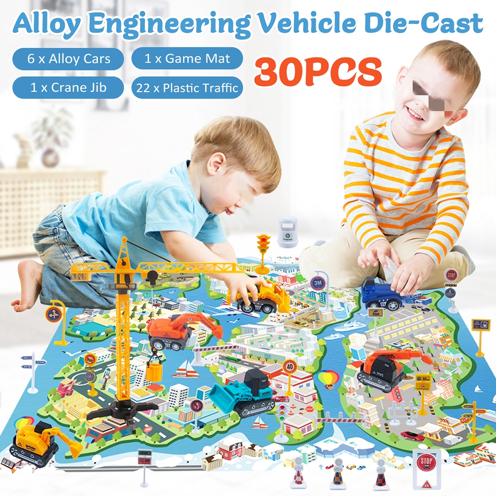 30PCS-Colorful-Alloy--Plastic-Enginnering-Vehicle-Toys-Set-with-Game-Mat-for-Model-Toys-1841776-1
