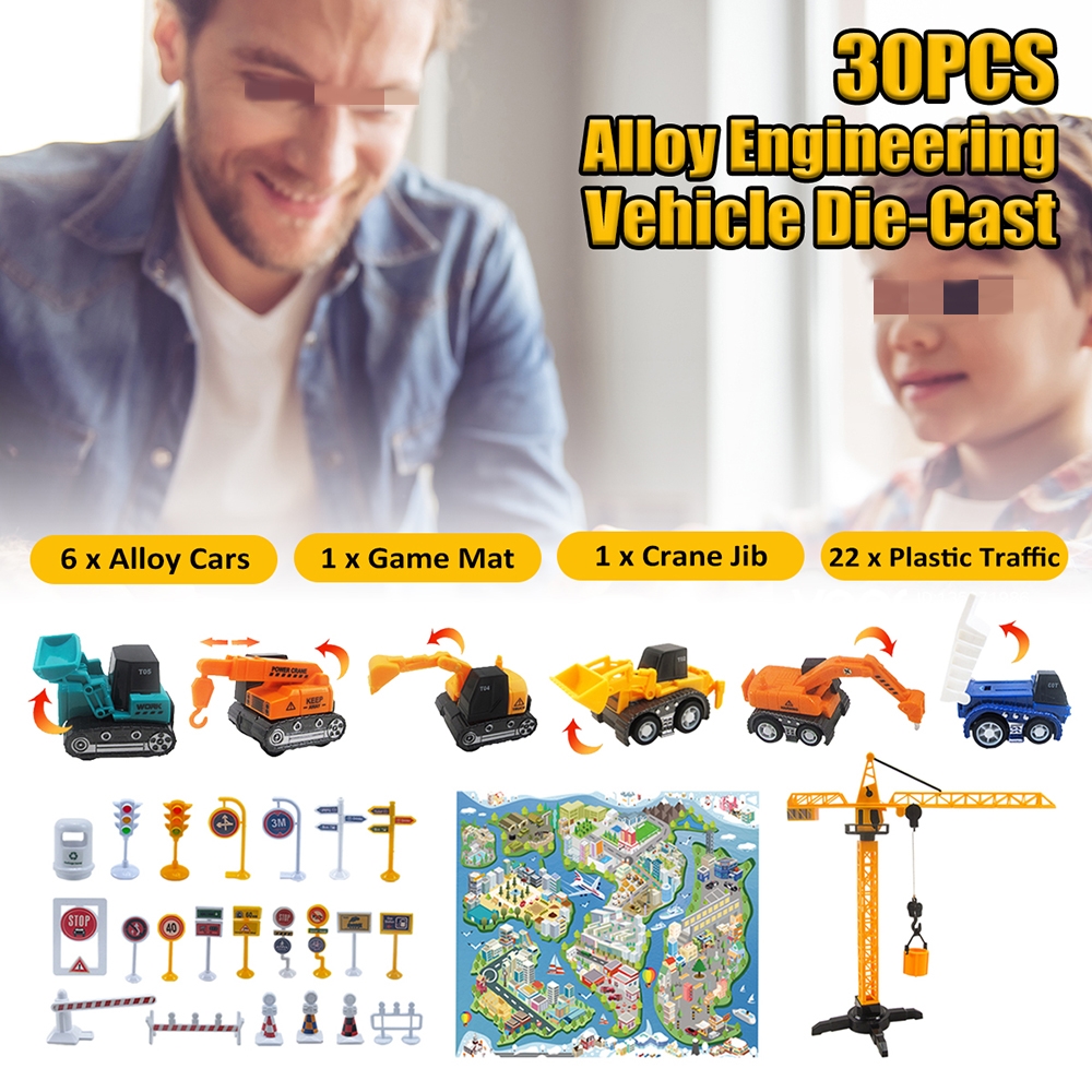 30PCS-Colorful-Alloy--Plastic-Enginnering-Vehicle-Toys-Set-with-Game-Mat-for-Model-Toys-1841776-2