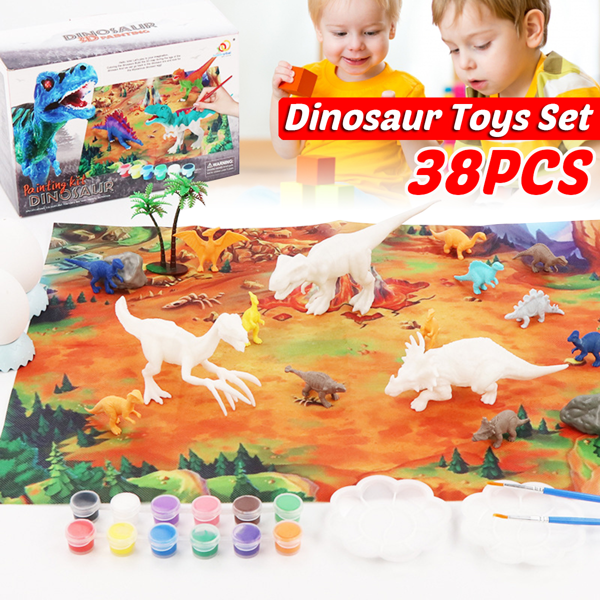 38Pcs-Jungle-Wildlife-Animal-Diecast-Dinosaur-Model-Puzzle-Drawing-Early-Education-Set-Toy-for-Kids--1737864-1