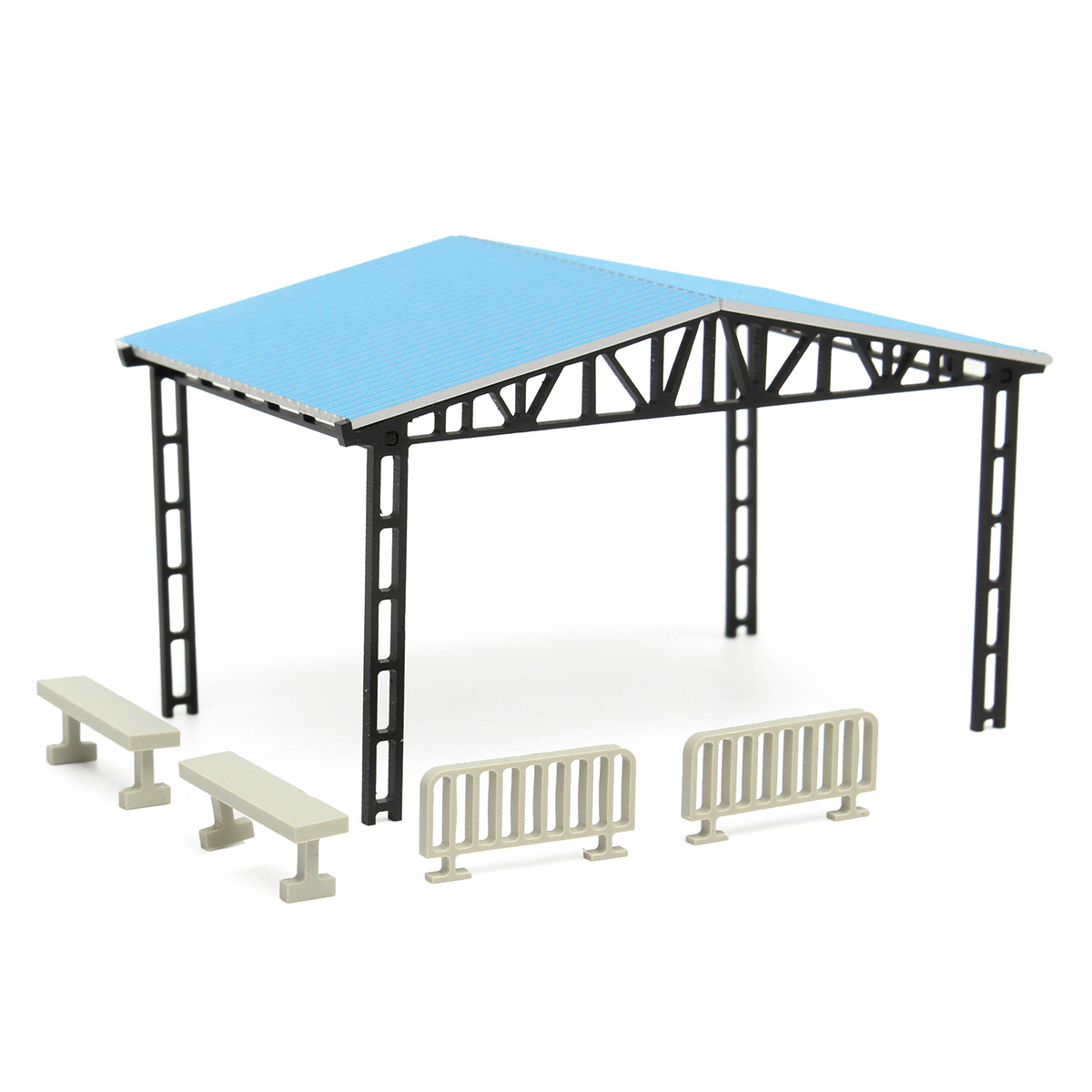 Model-Layout-Building-Parking-Shed-With-2-Fences-2-Benches-HO-Scale-187-Kit-1093333-1