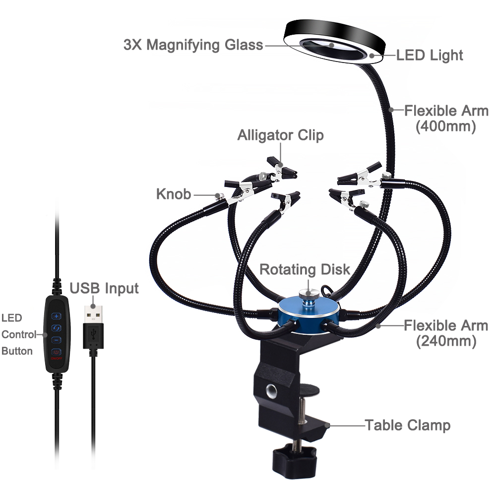NEWACALOX-Soldering-Helping-Hands-3X-USB-Glasses-Magnifier-Soldering-Station-Third-Hand-Tool-Rotary--1613854-9