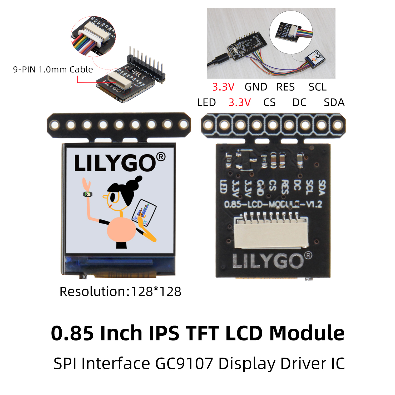 LILYGOreg-T-085-Inch-LCD-Module-GC9107-Full-Color-Display-IPS-128128-Screen-Development-Board-PH10mm-1965552-1