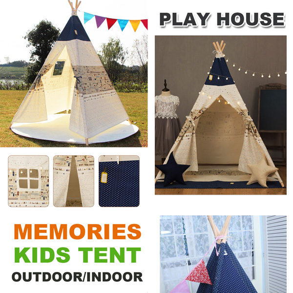 120-x-120-x-160cm-Children-Game-Tent-Foldable-White-and-Blue-Ribbon-Pattern-Teepee-1196948-1