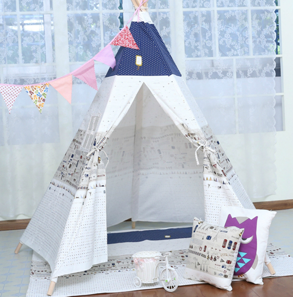 120-x-120-x-160cm-Children-Game-Tent-Foldable-White-and-Blue-Ribbon-Pattern-Teepee-1196948-3