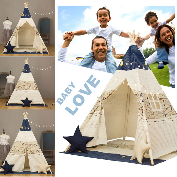120-x-120-x-160cm-Children-Game-Tent-Foldable-White-and-Blue-Ribbon-Pattern-Teepee-1196948-6