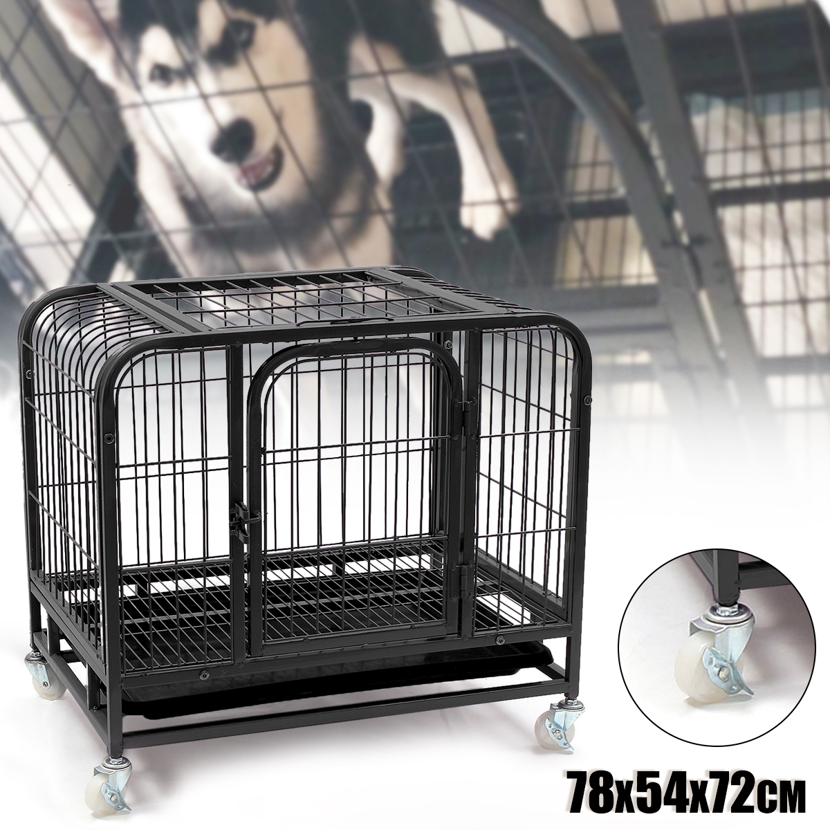 31-Dog-Crate-Cage-2-Doors-Cat-Pet-Poodle-Heavy-Duty-Cage-Puppy-Kennel-House--Tray-with-Four-Wheels-1961041-2
