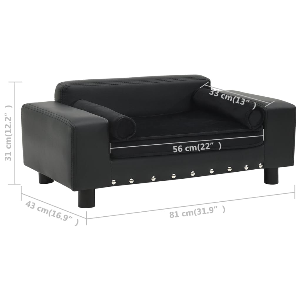 Dog-Sofa-Black-319quotx169quotx122quot-Plush-and-Faux-Leather-1967257-6