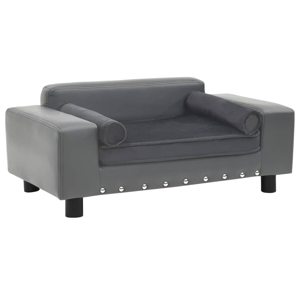 Dog-Sofa-Gray-319quotx169quotx122quot-Plush-and-Faux-Leather-1969697-8