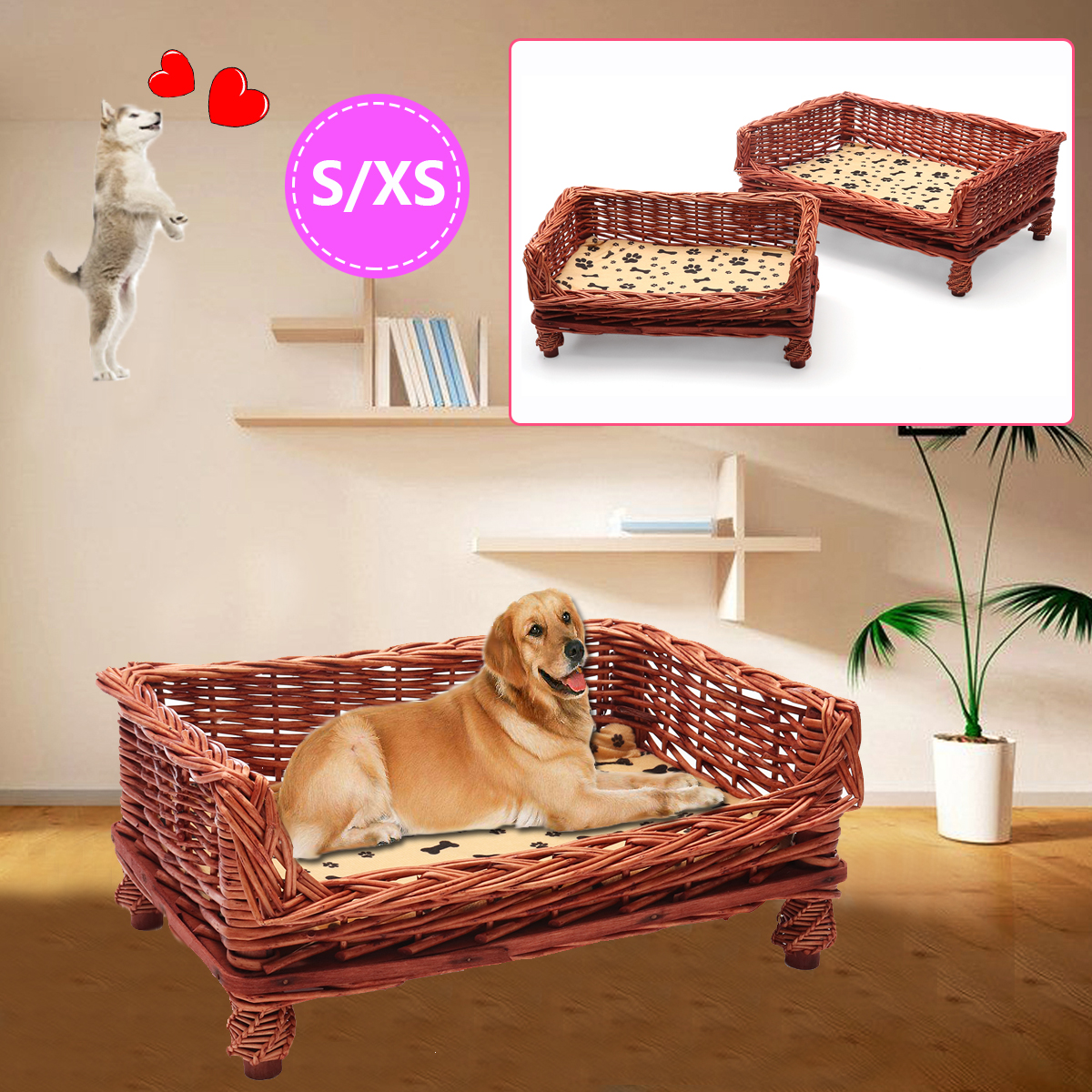 HAND-WOVEN-Wicker-Pet-Bed-Dog-Cat-Basket-Shabby-Chic-Sleeping-Durable-Washable-1640468-1