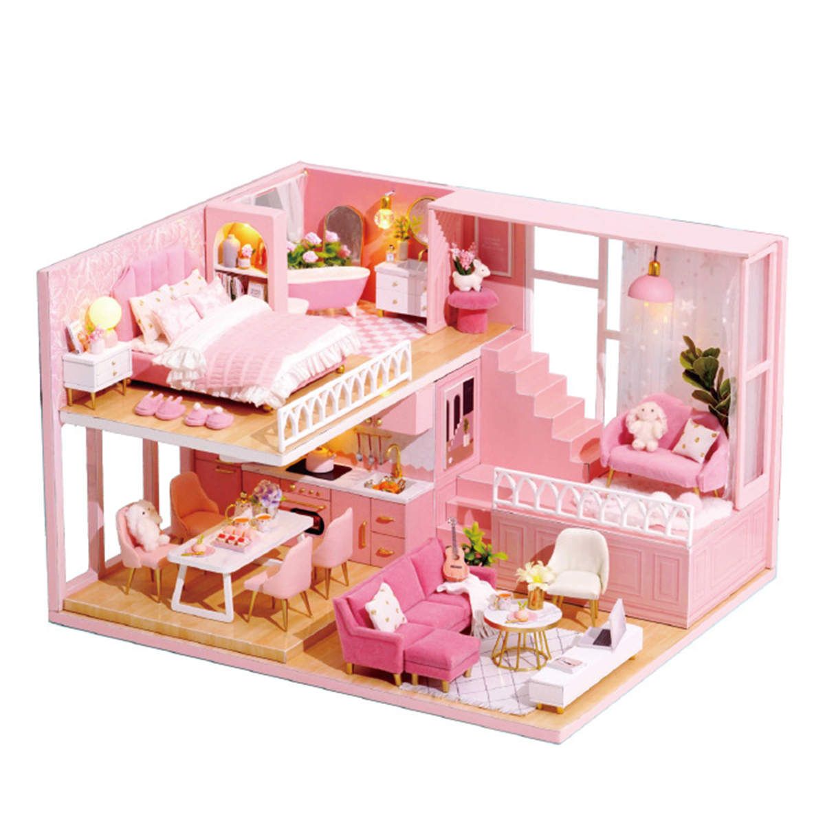 124-Wooden-3D-DIY-Handmade-Assemble-Miniature-Doll-House-Kit-Toy-with-Furniture-for-Kids-Gift-Collec-1730578-2