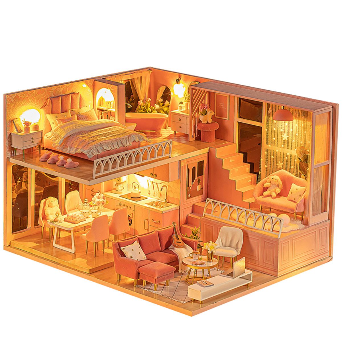 124-Wooden-3D-DIY-Handmade-Assemble-Miniature-Doll-House-Kit-Toy-with-Furniture-for-Kids-Gift-Collec-1730578-3