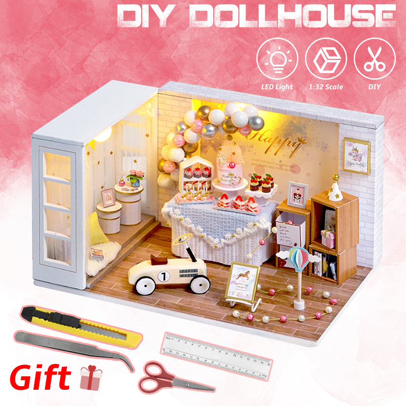 132-Wooden-DIY-Doll-House-Miniature-Kits-Handmade-Assemble-Toy-with-Furniture-LED-Light-for-Gift-Col-1817559-1
