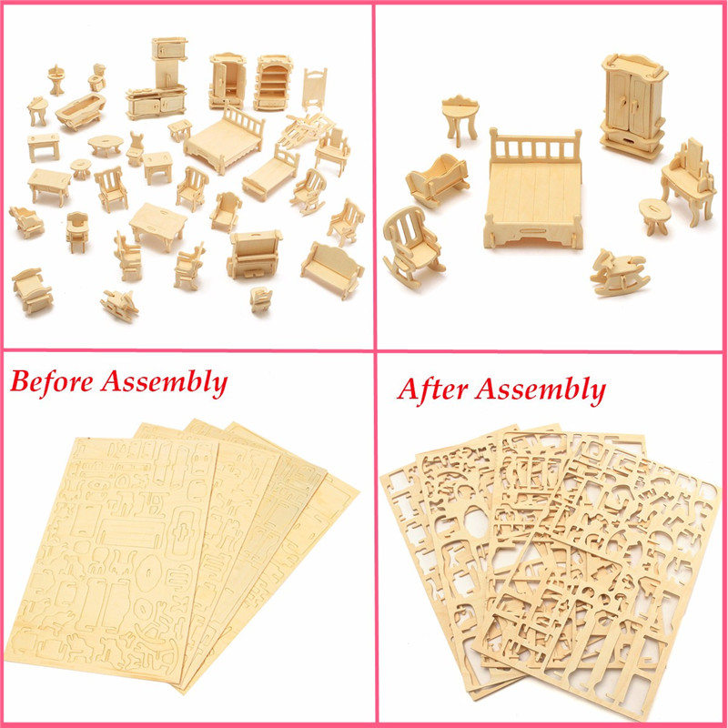 34-Pcs-3D-DIY-Wooden-Miniature-Dollhouse-Furniture-Model-Unpainted-Suite-Toys-1122662-2