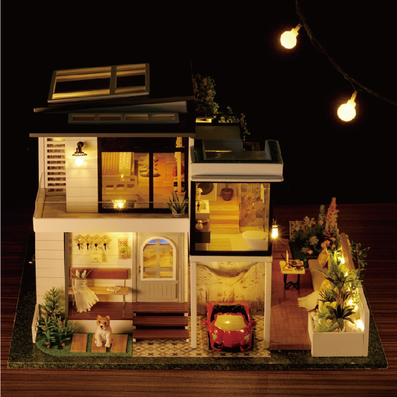 CUTEROOM-LED-Light-DIY-Doll-House-Miniature-Building-Model-Assembled-Toys-With-Dust-Cover-and-Furnit-1919012-1