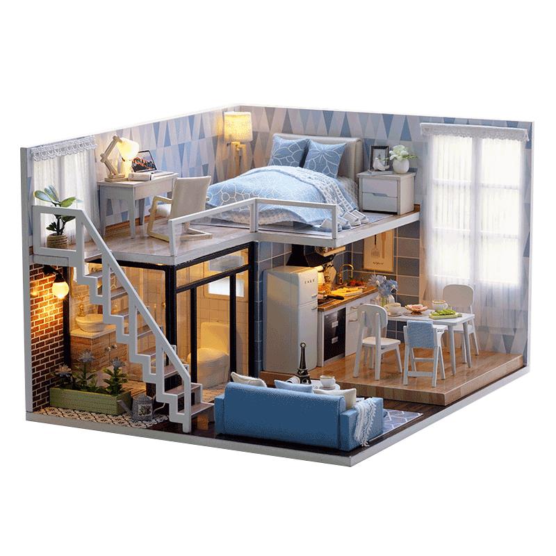 CuteRoom-L-023-Blue-Time--DIY-House-With-Furniture-Music-Light-Cover-Miniature-Model-Gift-Decor-1249381-2