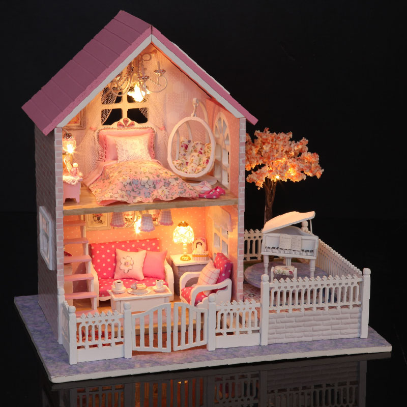 Cuteroom-124-DIY-Wooden-Dollhouse-Pink-Cherry-Handmade-Decorations-Model-with-LED-LightMusic-Birthda-1068341-1