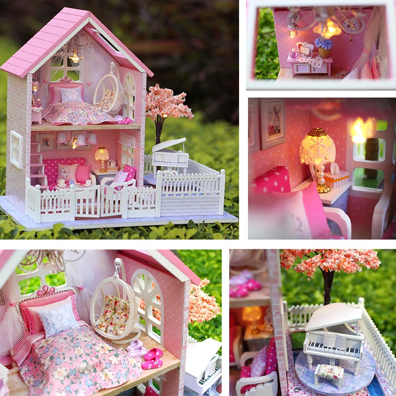 Cuteroom-124-DIY-Wooden-Dollhouse-Pink-Cherry-Handmade-Decorations-Model-with-LED-LightMusic-Birthda-1068341-3