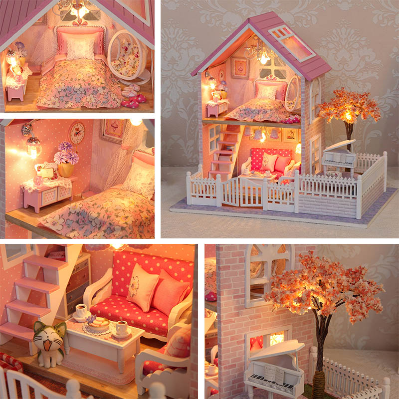 Cuteroom-124-DIY-Wooden-Dollhouse-Pink-Cherry-Handmade-Decorations-Model-with-LED-LightMusic-Birthda-1068341-4