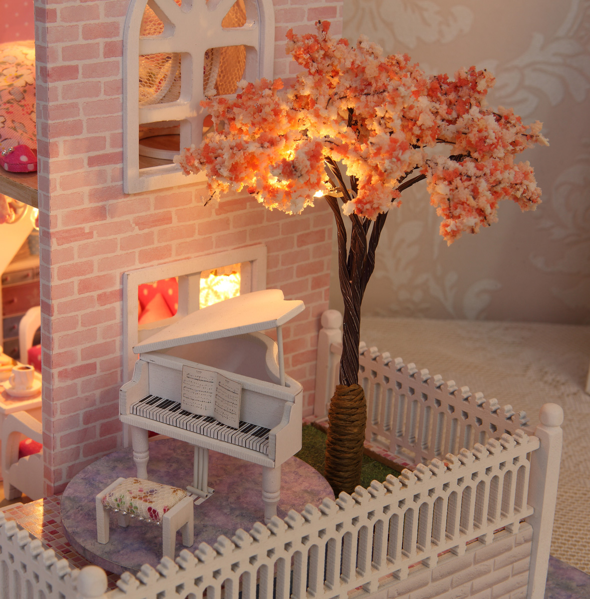 Cuteroom-124-DIY-Wooden-Dollhouse-Pink-Cherry-Handmade-Decorations-Model-with-LED-LightMusic-Birthda-1068341-6