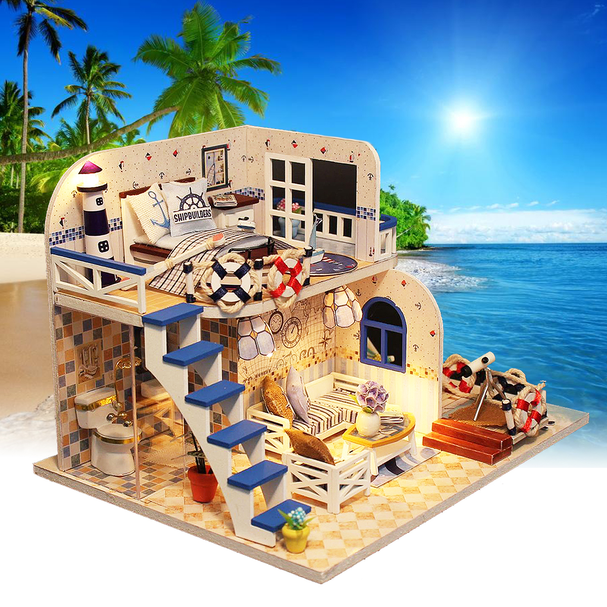 DIY-LED-Light-Coastal-Villa-Doll-House-Miniatures-Furniture-Gift-Kit-1322540-1