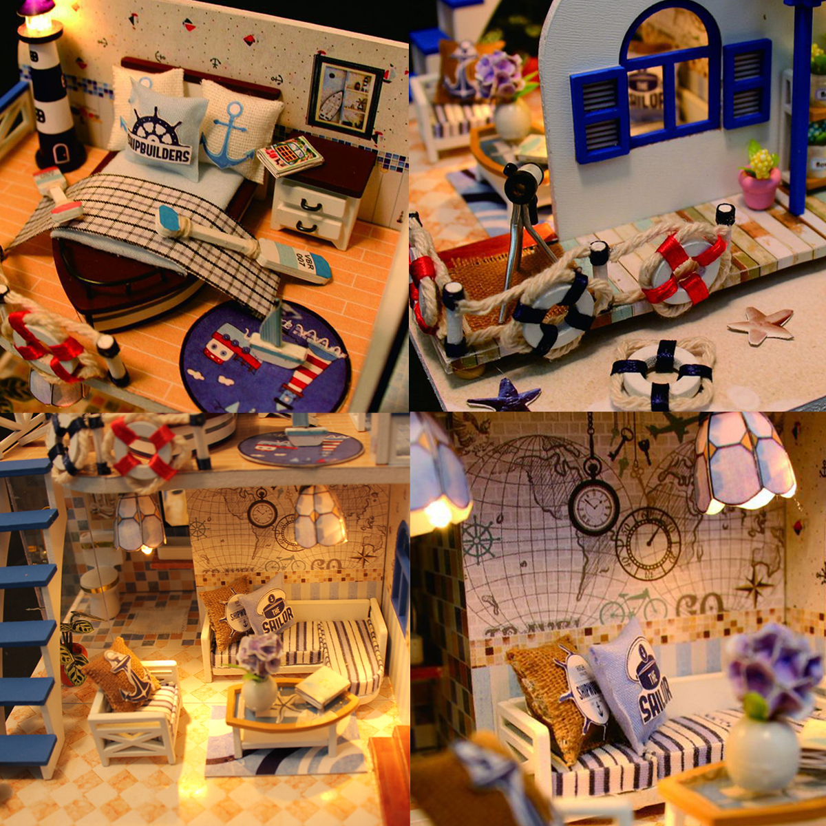 DIY-LED-Light-Coastal-Villa-Doll-House-Miniatures-Furniture-Gift-Kit-1322540-10