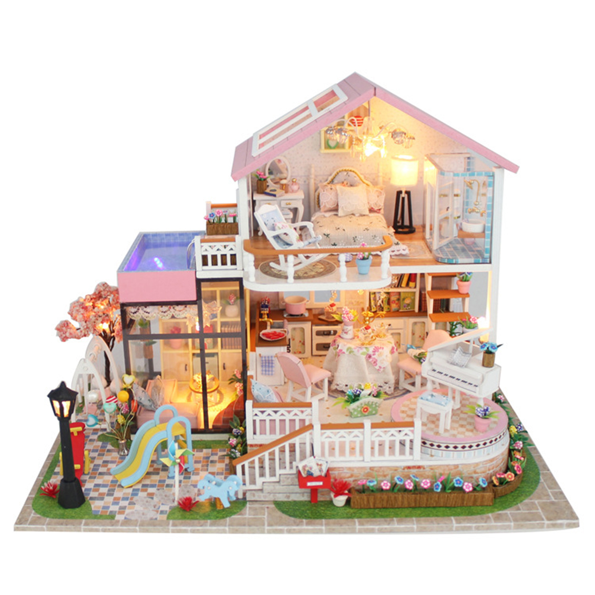 Hongda-DIY-Cabin-Hand-assembled-Doll-House-with-LED-Light-Home-Decor-Model-Toys-1616325-1