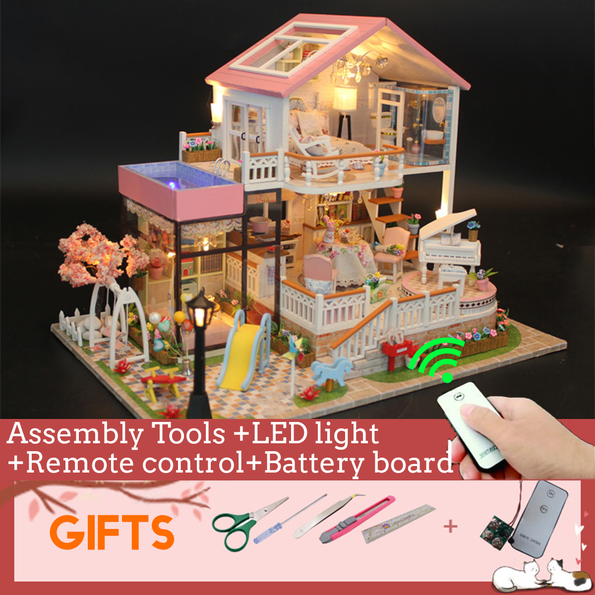 Hongda-DIY-Cabin-Hand-assembled-Doll-House-with-LED-Light-Home-Decor-Model-Toys-1616325-11