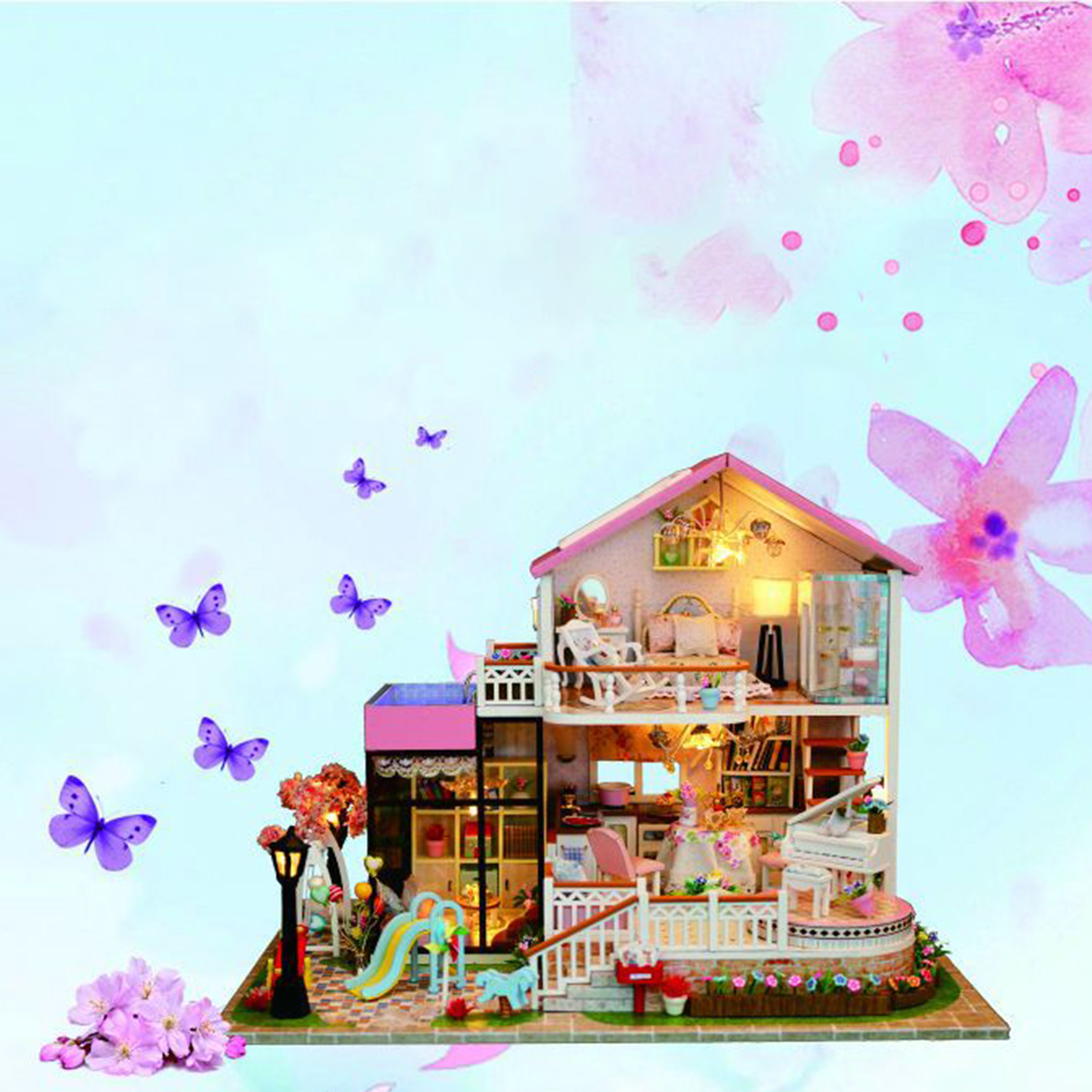 Hongda-DIY-Cabin-Hand-assembled-Doll-House-with-LED-Light-Home-Decor-Model-Toys-1616325-3