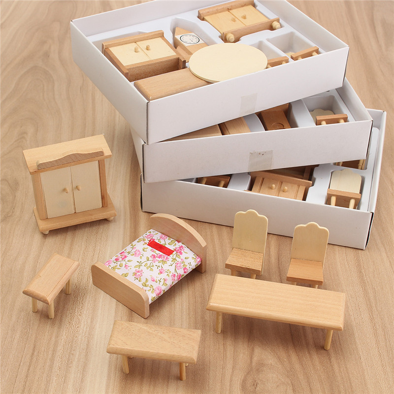 New-29-Pcs-124-Scale-Dollhouse-Miniature-Unpainted-Wooden-Furniture-Model-Suite-1122653-2