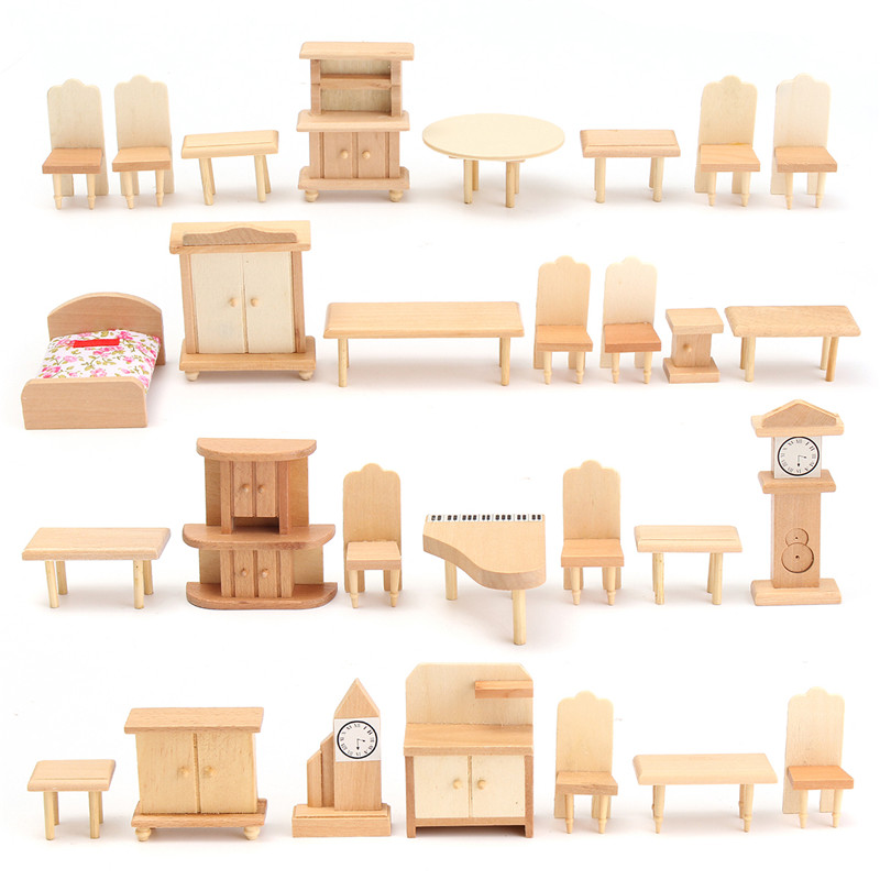 New-29-Pcs-124-Scale-Dollhouse-Miniature-Unpainted-Wooden-Furniture-Model-Suite-1122653-3