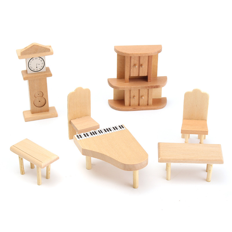 New-29-Pcs-124-Scale-Dollhouse-Miniature-Unpainted-Wooden-Furniture-Model-Suite-1122653-4