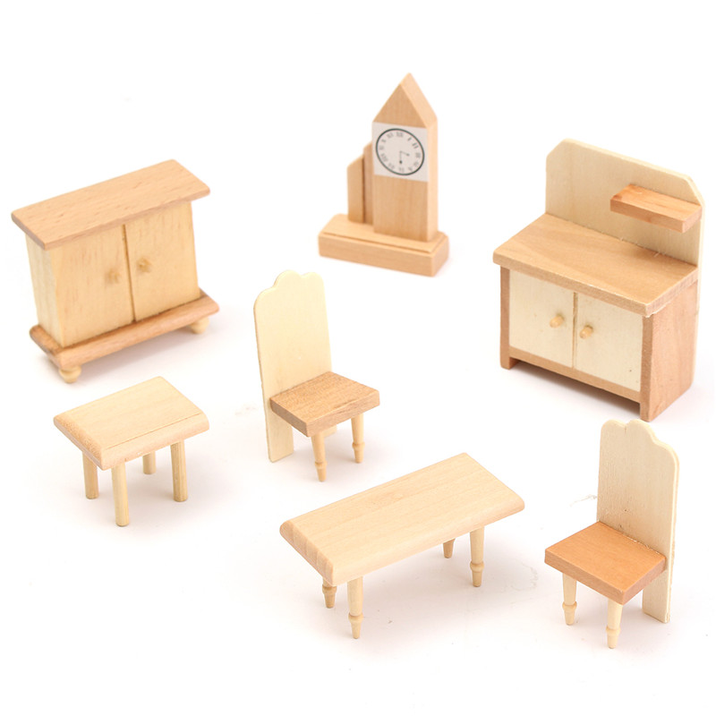 New-29-Pcs-124-Scale-Dollhouse-Miniature-Unpainted-Wooden-Furniture-Model-Suite-1122653-5