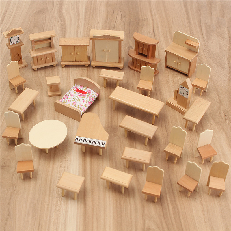 New-29-Pcs-124-Scale-Dollhouse-Miniature-Unpainted-Wooden-Furniture-Model-Suite-1122653-7