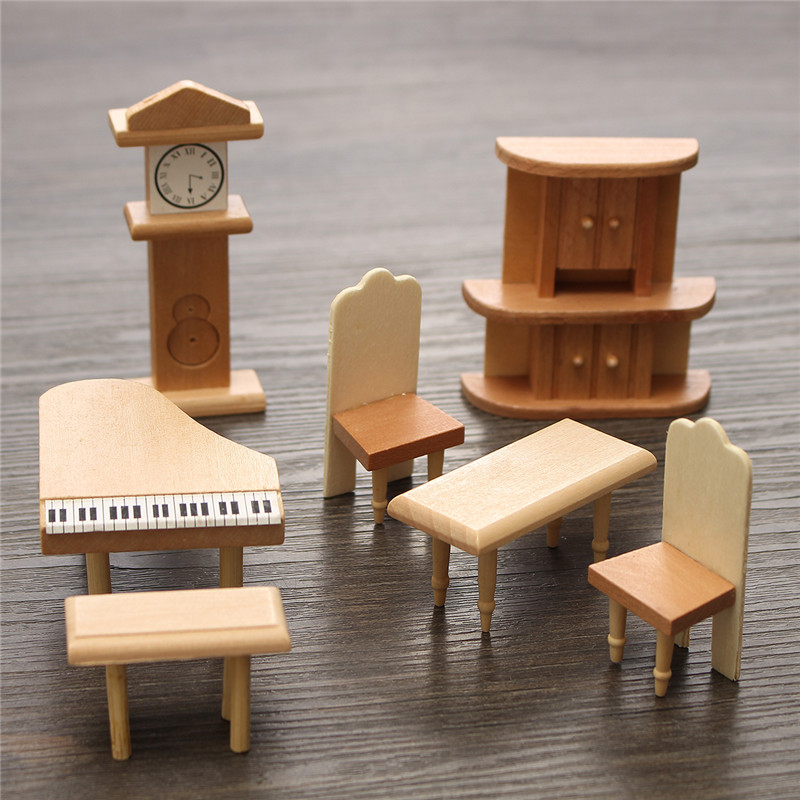 New-29-Pcs-124-Scale-Dollhouse-Miniature-Unpainted-Wooden-Furniture-Model-Suite-1122653-9