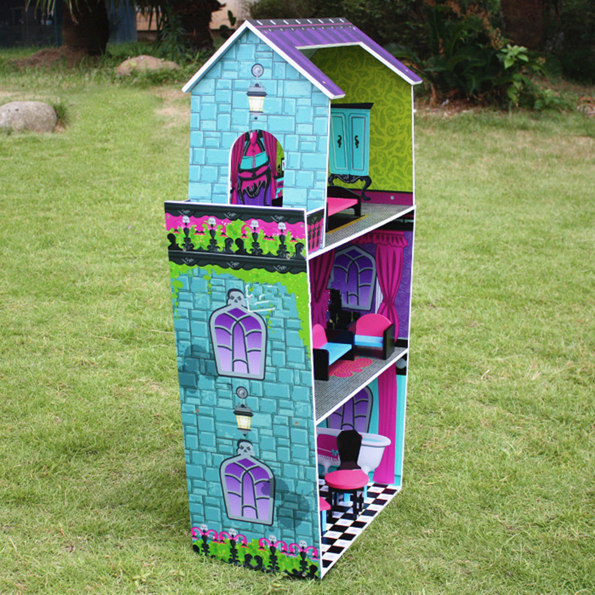 Purple-Villa-DIY-Wood-Big-Doll-House-Dream-Light-Miniature-Furniture-Kits-Big-Kid-Gift-1467953-5