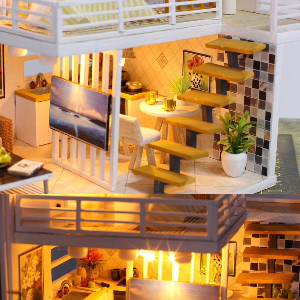 iiecreate-K031-Simple-And-Elegan-DIY-Doll-House-With-Furniture-Light-Cover-Gift-Toy-1293920-8