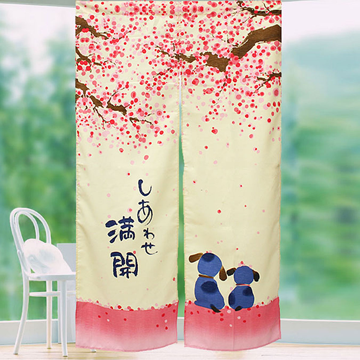 150-x-85cm-Romantic-Blossom-Cherry-Sakura-and-Little-Dog-Japanese-Noren-Doorway-Curtain-1101424-3