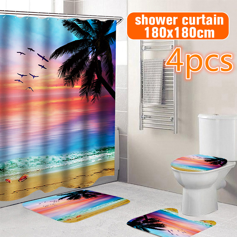 Beach-Sunset-Style-Waterproof-Bathroom-Shower-Curtain-Toilet-Cover-Mat-Non-Slip-Rug-Set-for-Bathroom-1632646-1