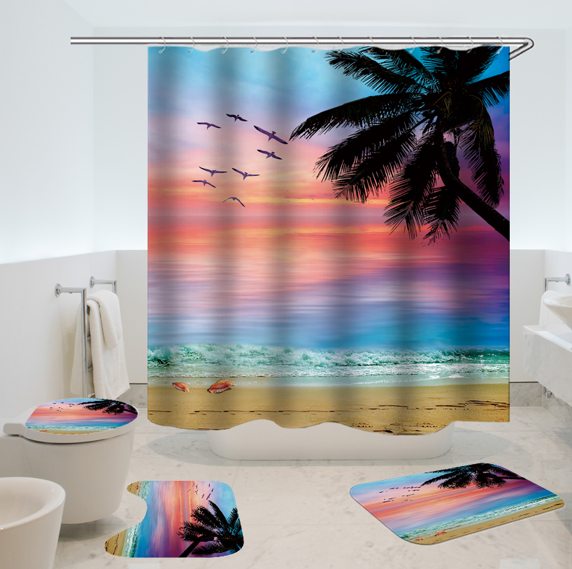 Beach-Sunset-Style-Waterproof-Bathroom-Shower-Curtain-Toilet-Cover-Mat-Non-Slip-Rug-Set-for-Bathroom-1632646-2